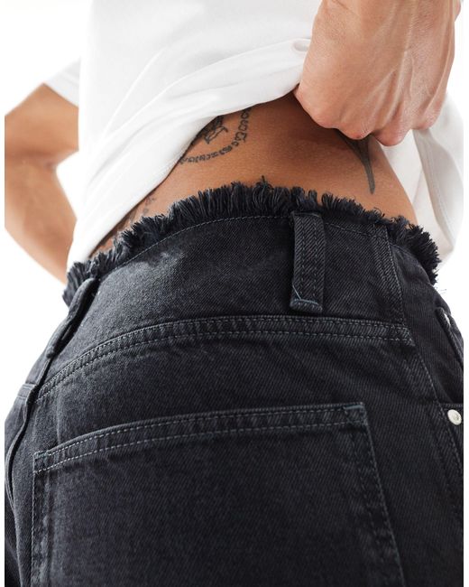 ASOS Blue baggy Jeans With Raw Waistband for men