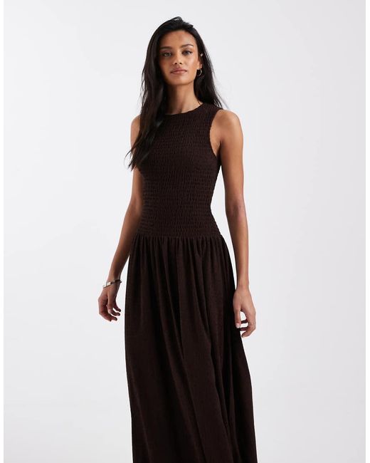 Brave Soul Black Drop Waist Racer Dress With Shirred Bodice