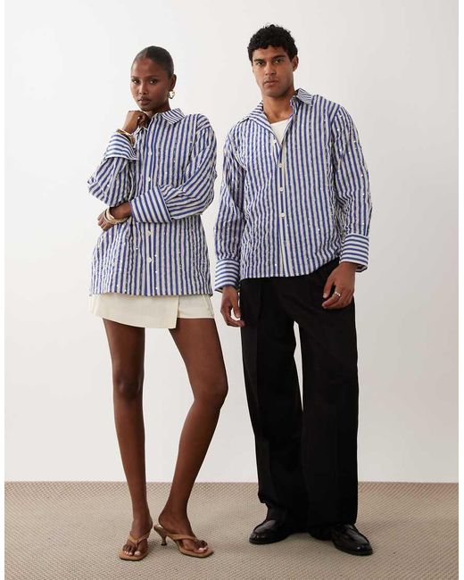 Sister Jane Blue Unisex Paros Embellished Long Sleeve Shirt