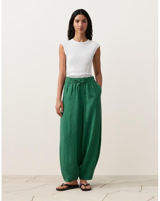 Oysho Green Balloon Trousers Lyocell Blend And 24% Linen With Seams