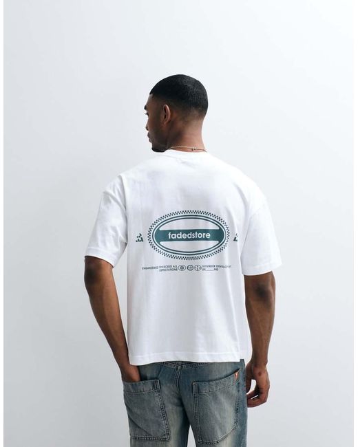 Faded Store White Oval Logo Back Print Relaxed Fit T-shirt for men