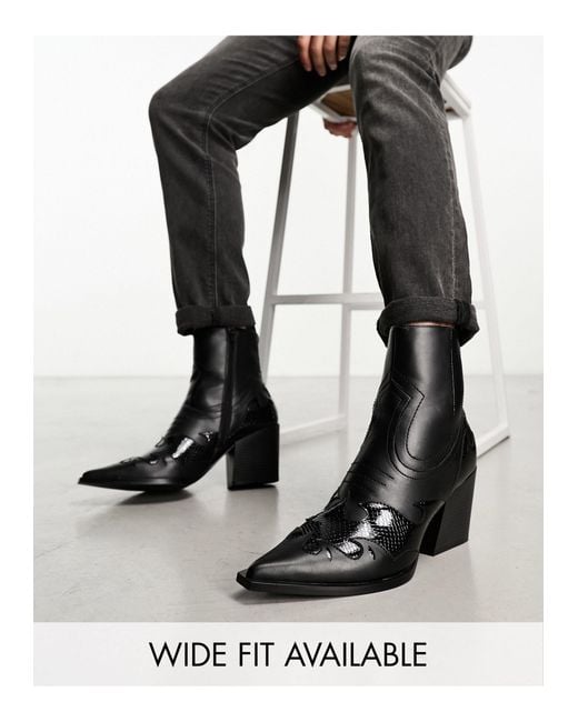 ASOS Black Cuban Heeled Chelsea Boots With Western Details for men
