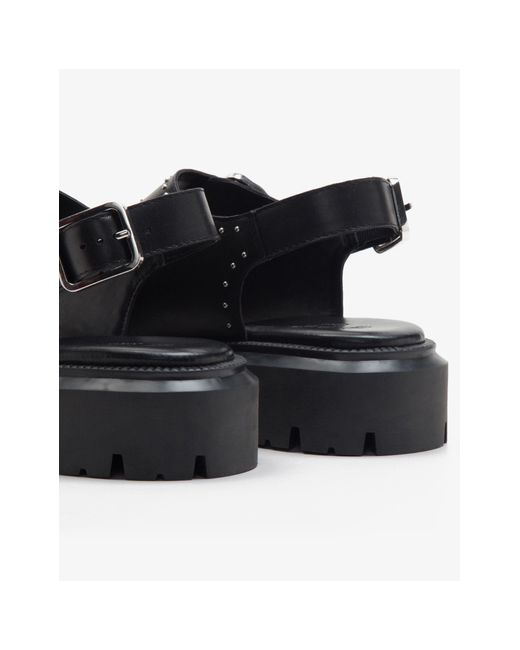 OFF THE HOOK Black Boston Triple Strap Western Leather Chunky Sandals