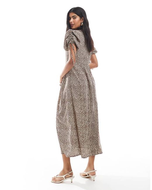 Wednesday's Girl Natural Leopard Print Tie-shoulder Midaxi Dress