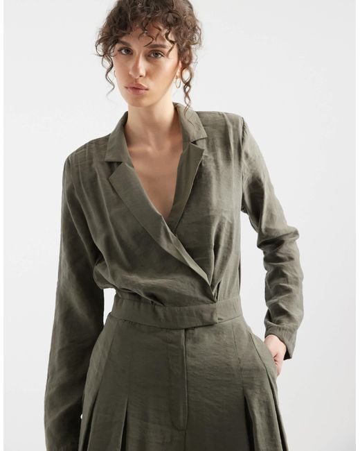 ASOS Green Cupro Wrap Jumpsuit