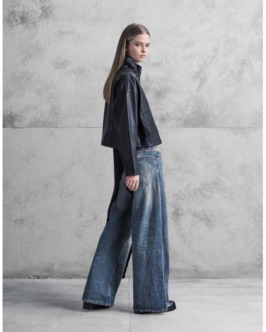 Weekday Blue Unisex Loose Fit Wide Leg baggy Jeans With Double Waistband Detail