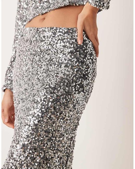 Vila Natural Sequin Midi Skirt Co-Ord