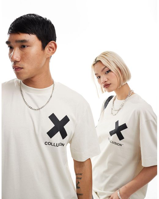 Collusion White Unisex Logo Cotton T-shirt