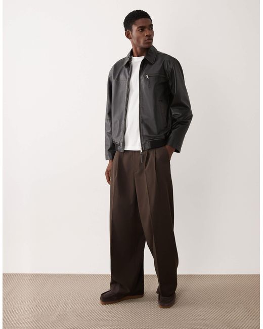 ASOS – oversize-harrington-jacke aus echtleder in Gray für Herren