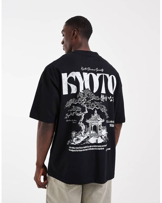 ASOS Black Oversized T-shirt With Kyoto Graphic for men