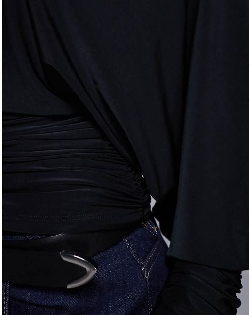 ASOS Blue Batwing Draped Top With Cinched Waist