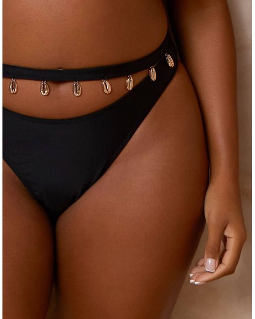 Moda Minx Curve Brown X Alessa Tyrrell-charles High Waisted Bikini Bottoms With Shell Trim