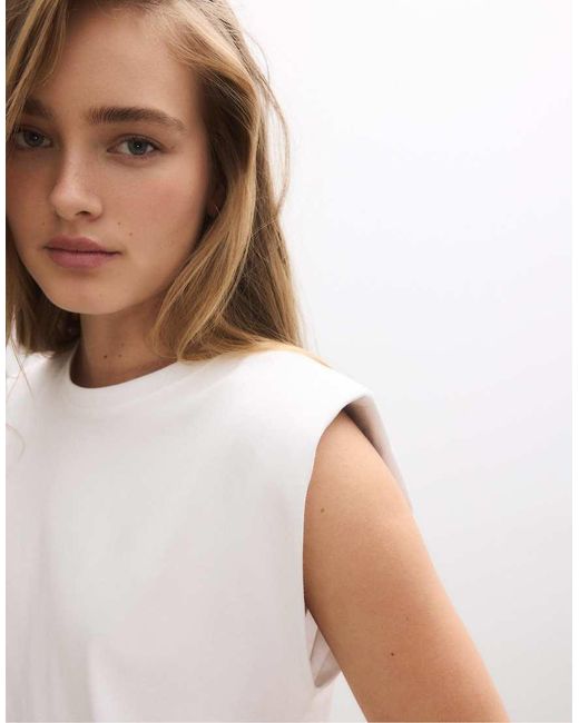 Stradivarius White Basic T-Shirt With Padded Shoulders