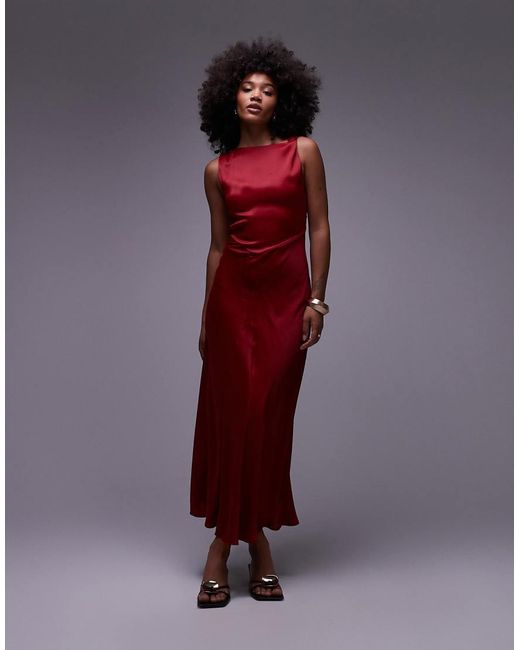 & Other Stories Purple Satin Crepe Midi Dress With Drape Neck
