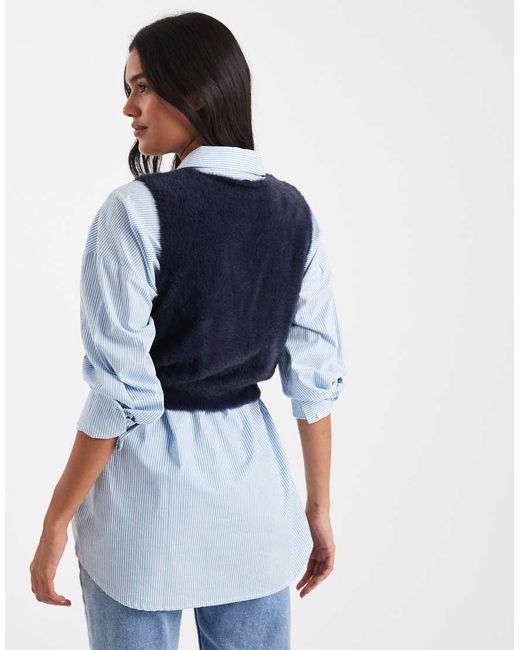 WeWoreWhat Blue V-neck Fluffy Sweater Tank