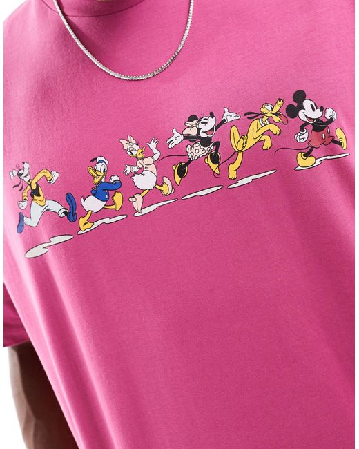 ASOS Pink Disney Unisex Oversized T-shirt With Mickey Mouse & Friends Print