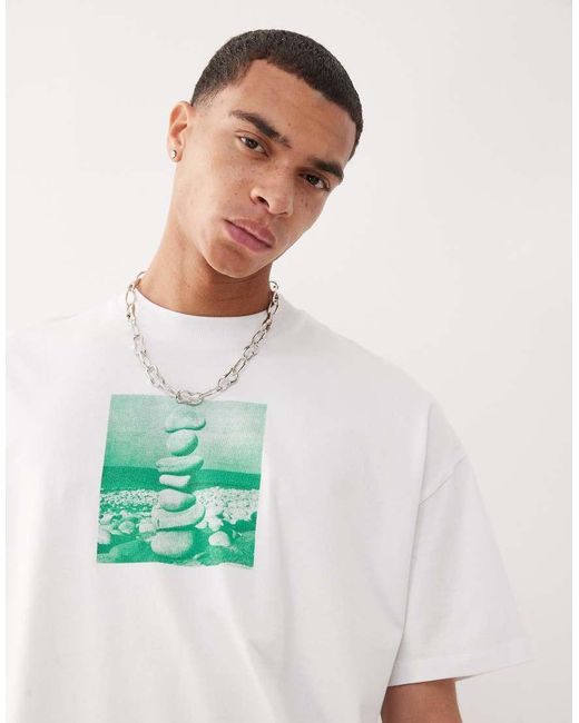 Camiseta Blanca Extragrande Con Estampado Delantero De Collusion de hombre de color White