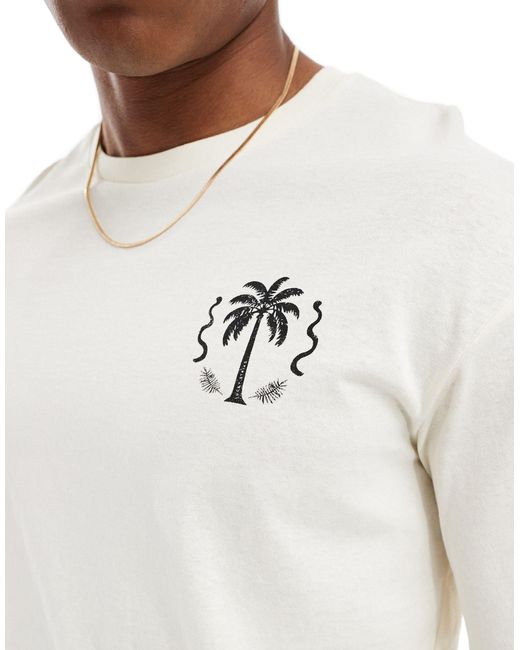 SELECTED White Oversized T-shirt With Palm Placement Back Print for men