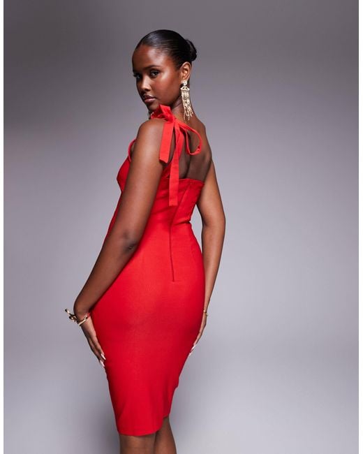 Vesper Red – asymmetrisches one-shoulder-midikleid aus bengaline