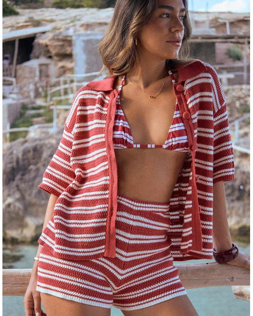 Camisa Playera A Y Blancas Con Botones Y Solapas De Croché Rico En Algodón De X Luana Barron (Parte De Un Conjunto)-Rojo 4th & Reckless de color Red