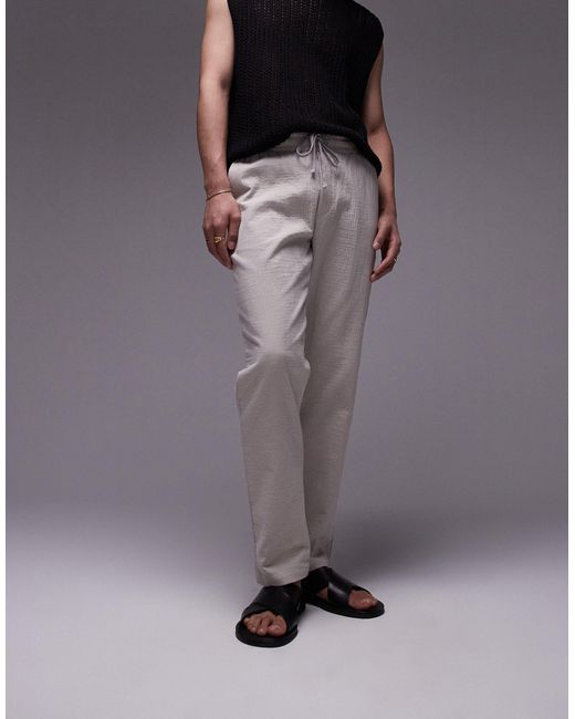 Topman Gray Straight Leg Textured Trousers for men