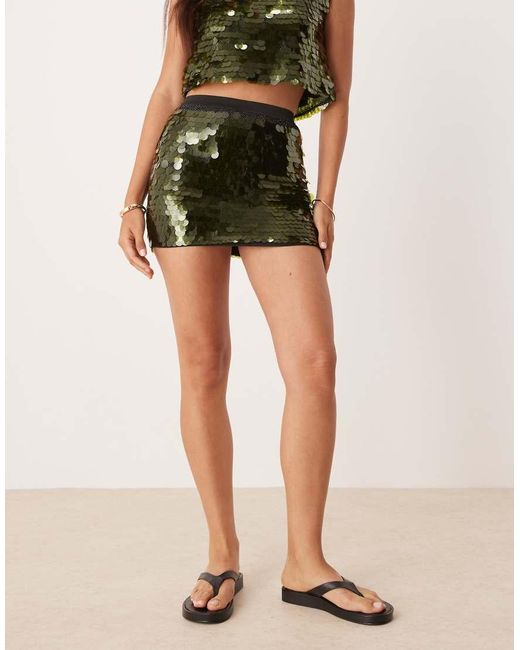 ASOS Green Low Rise Large Sequin Disc Mini Skirt