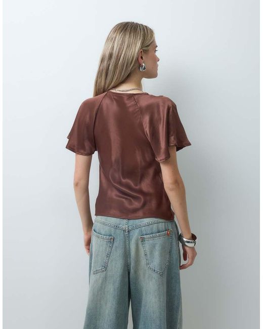 Reclaimed Vintage Brown Tie Front Top With Lace Trims