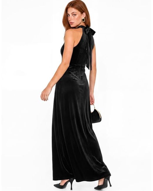 Maya Black Halter Neck Velvet Maxi Dress