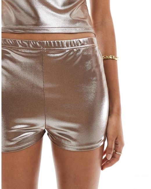Miss Selfridge Brown Festival Shimmer Booty Shorts Co Ord