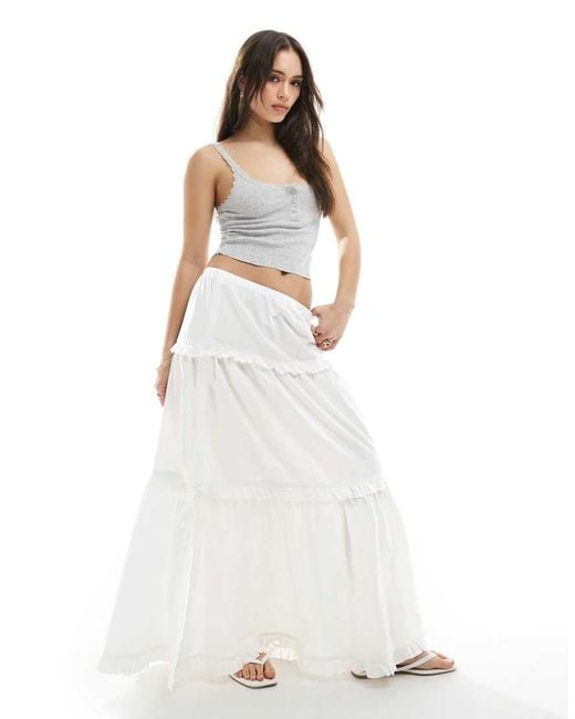 Monki White Tiered Maxi Skirt With Ruffle Detail