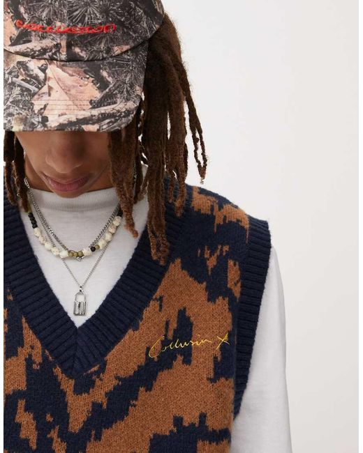 Collusion Blue Jacquard V-neck Vest for men