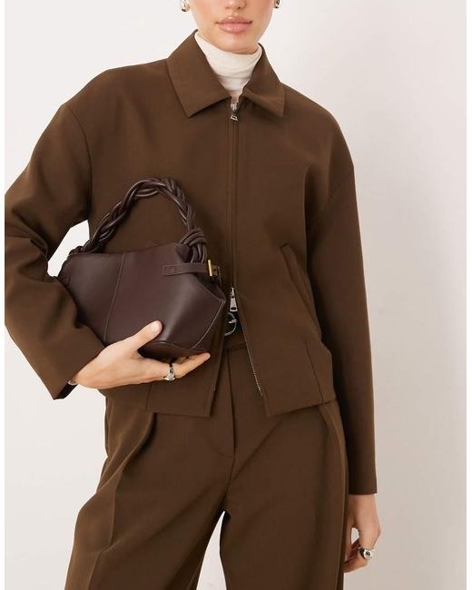 Gina Tricot Brown Crossbody Bag With Braided Top Handle Detail