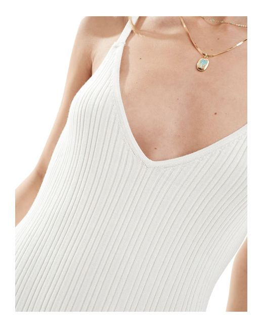 ASOS White Knitted Strappy V Neck Midaxi Dress