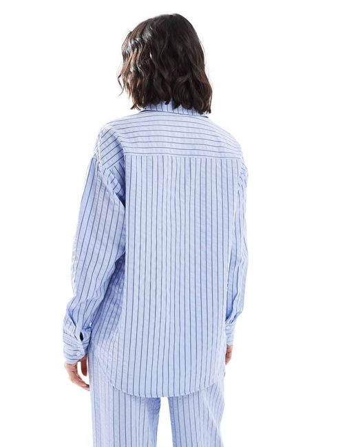 Threadbare Oversized Gestreept Overhemd Met Knoopsluiting in het Blue