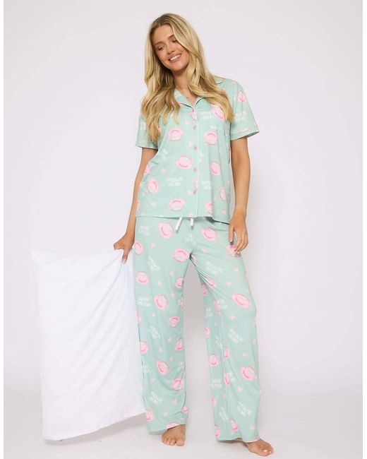 Loungeable Blue I Love You So Matcha Printed Short Sleeve Pyjamas