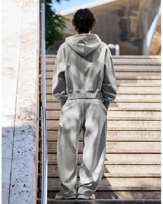 Bershka Gray Boxy Zip-up Hoodie for men