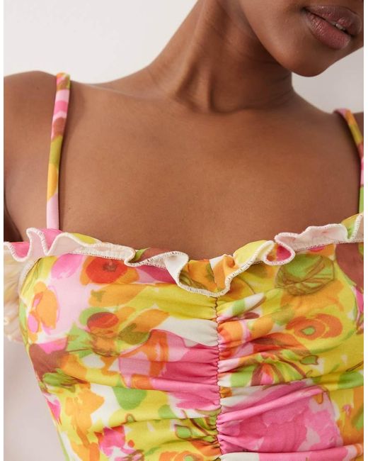 ASOS Multicolor Crepe Ruched Cami Top With Neck Frill