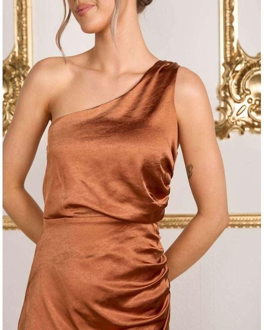 Six Stories Natural One Shoulder Satin Bridesmaid Dress