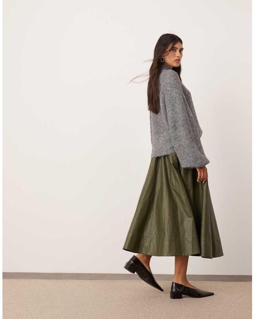 ASOS Green Crinkle Pu Full Midi Skirt