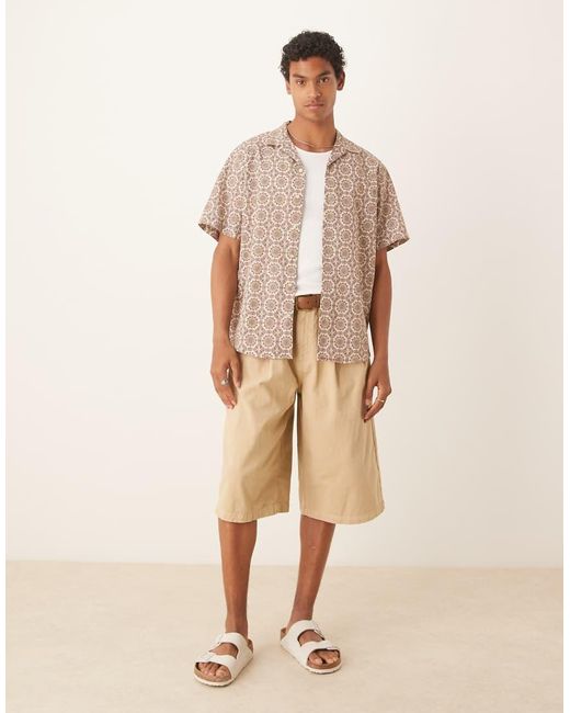 Camicia Color Cuoio Con Stampa Geometrica E Rever di SELECTED in Brown da Uomo