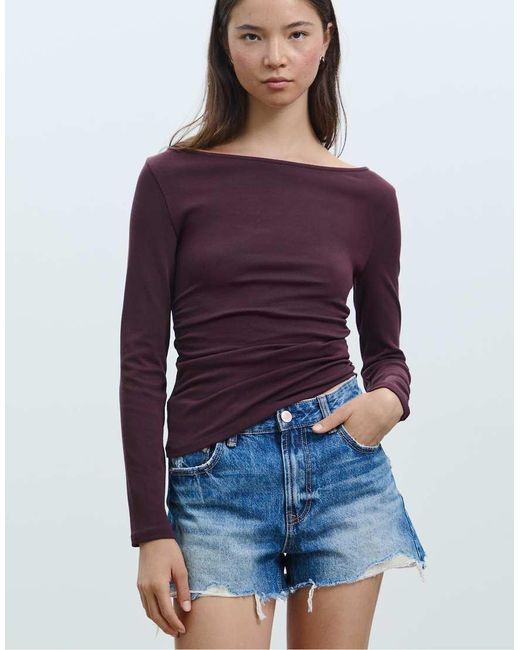 Stradivarius Blue Long Sleeve T-shirt With Gathering