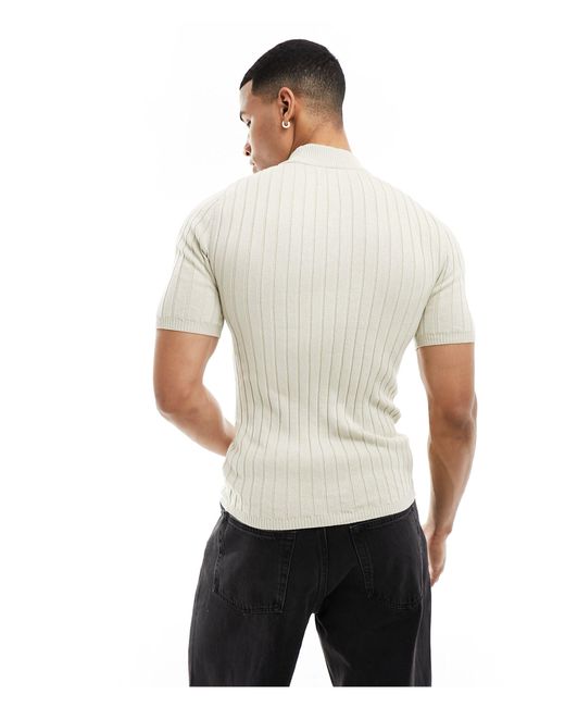T-shirt moulant léger en maille côtelée à col montant - taupe ASOS pour homme en coloris White