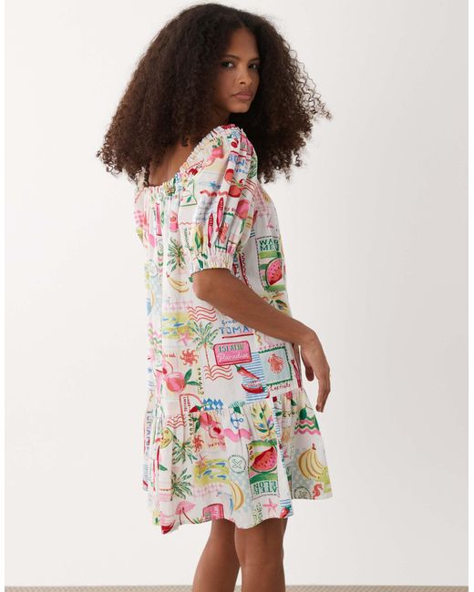 accessorize beach dress Postcard Print Mini in White Soaked in a pretty