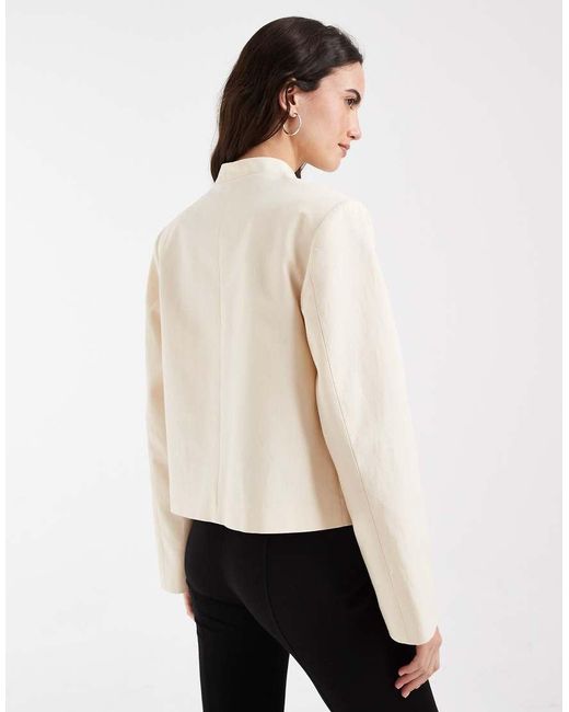 ASOS Natural Linen Blend Boxy Fit Mandarin Jacket