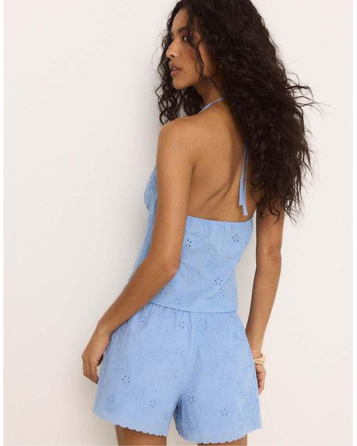 Stradivarius Blue Embroidered Shorts