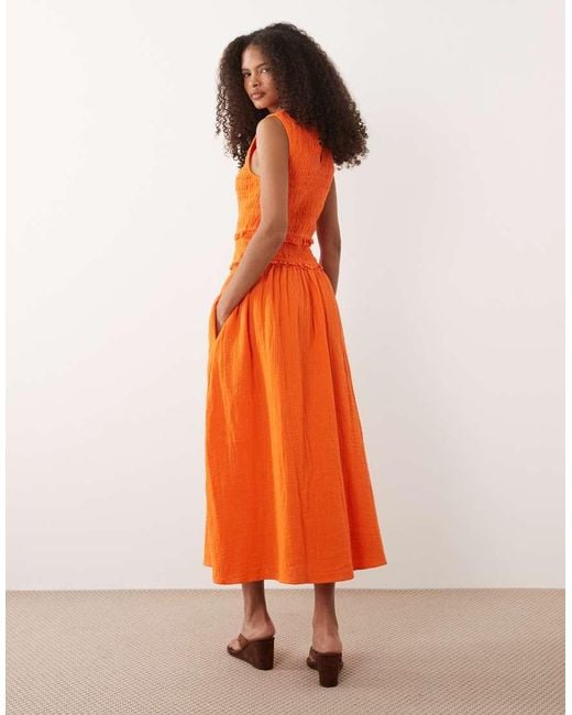 Nobody's Child Orange Ingrid Sleeveless Shirred Bodice Midi Dress