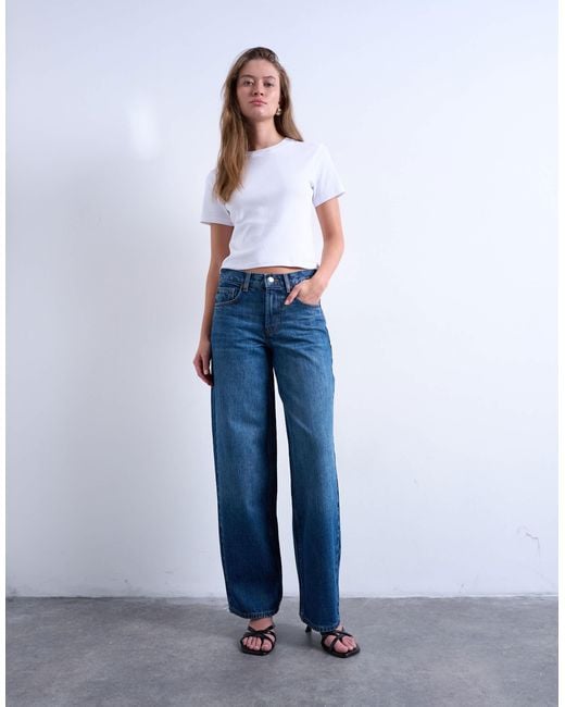 TOPSHOP Blue Cinch Low Rise Relaxed Jean