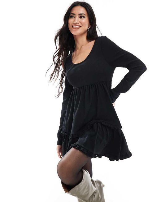 Miss Selfridge Black Textured Ruffle Smock Dress