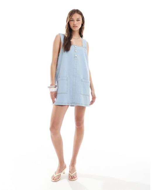 Miss Selfridge Blue Button Up Denim Baby Doll Dress