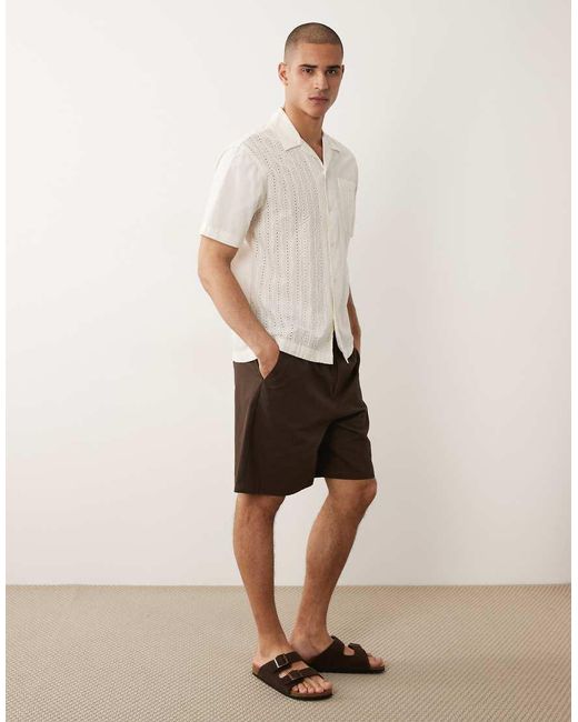SELECTED White Eyelet Short Sleeve Shirt for men